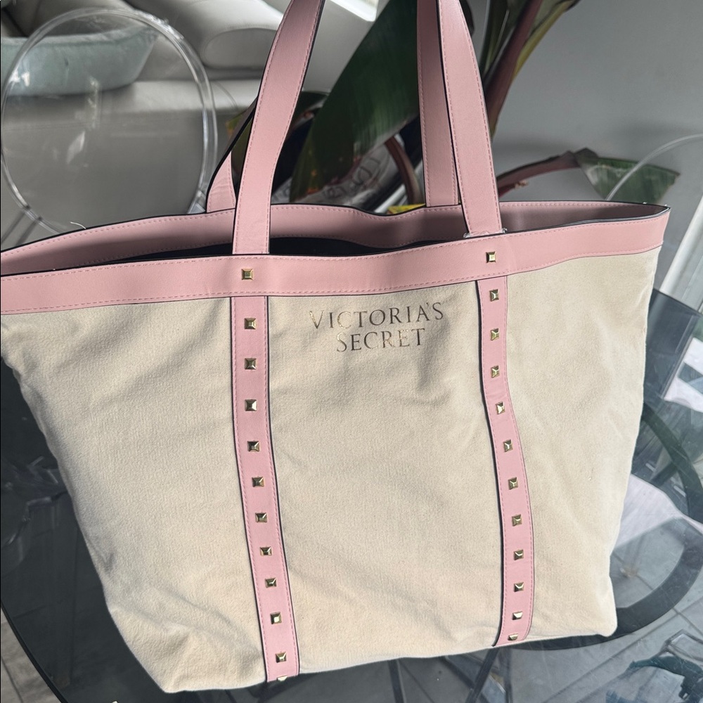 Victoria's Secret Pink and Cream Studded Tote shoulder bag